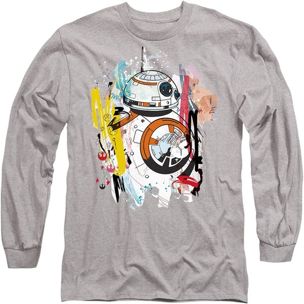 Star Wars BB8 Abstract Long Sleeve T-Shirt, Athletic Heather in Light Grey | Size: 2XL