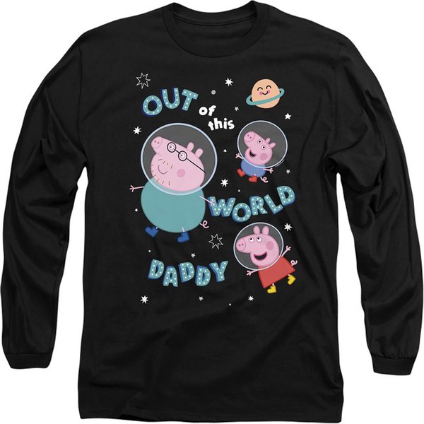 Hasbro Peppa Pig Out Of This World Daddy Pig Long Sleeve T-Shirt, Black | Size: 2XL