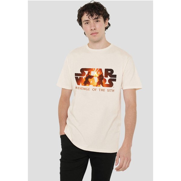 Star Wars : Episode III Revenge Of The Sith Anakin & Obi-Wan Lava Logo T-Shirt, Natural in Beige | Size: 2XL