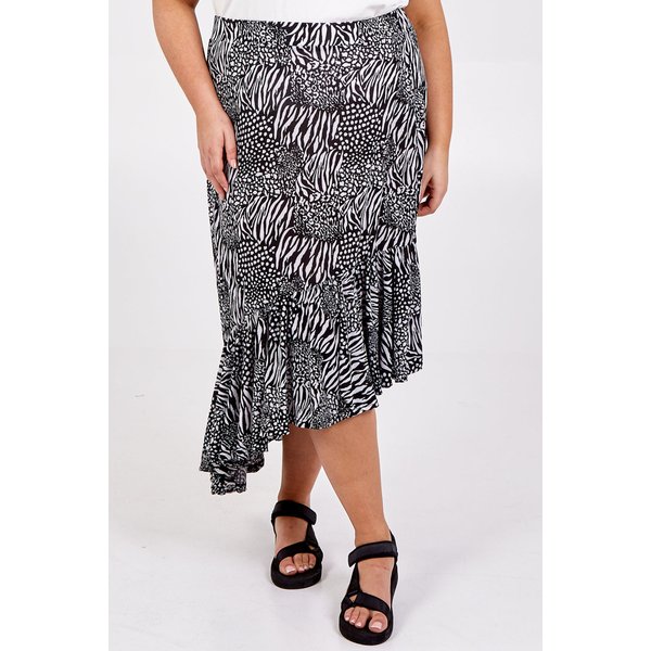 Blue Vanilla Women's Black Curve Asymmetric Hem Tiered Midi Skirt | Size: 24