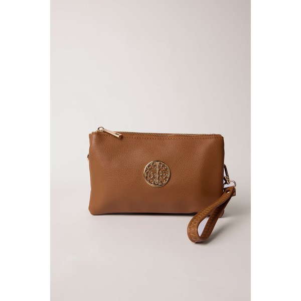 Blue Vanilla Women's Detailed Zip Up Purse With Detachable Strap in Light Tan