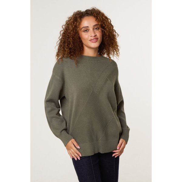 Blue Vanilla Women's Khaki Argyle Stitch Detail Jumper | Size: Large/XL