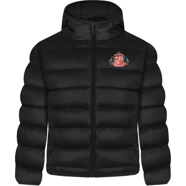 Sunderland AFC Boy's Kids Hooded Quilted Jacket Winter Coat in Black | Size: 10-11 Years