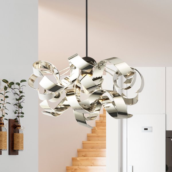 Lighting Collection Chrome Curl Easy Fit Pendant Lamp Shade in Silver