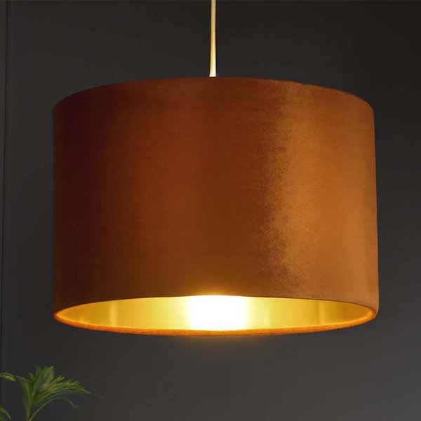 Lighting Collection Burnt Orange Velvet Drum Shade Copper Inner D50Cm Lamp Shade