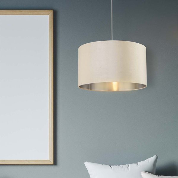 Lighting Collection Light Grey Velvet Drum Shade Silver Inner D35Cm Lamp Shade