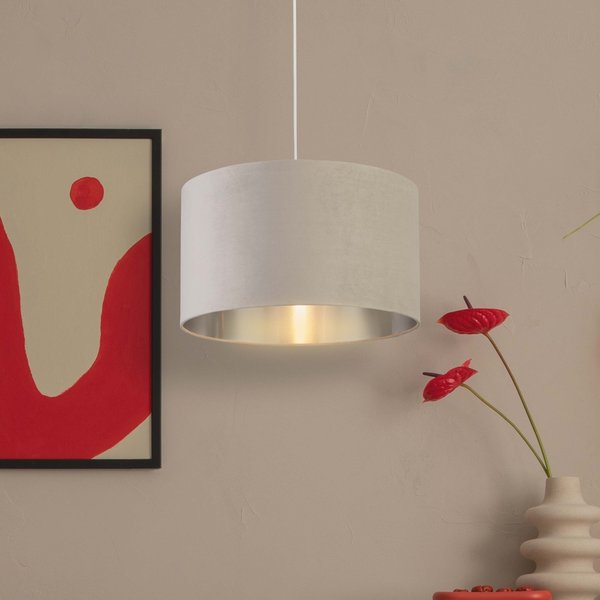 Lighting Collection Light Grey Velvet Drum Shade Silver Inner D45Cm Lamp Shade