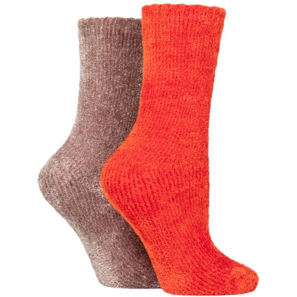 SOCKSHOP Women's 2 Pair Chenille Boot Socks in Orange | Size: 4-8