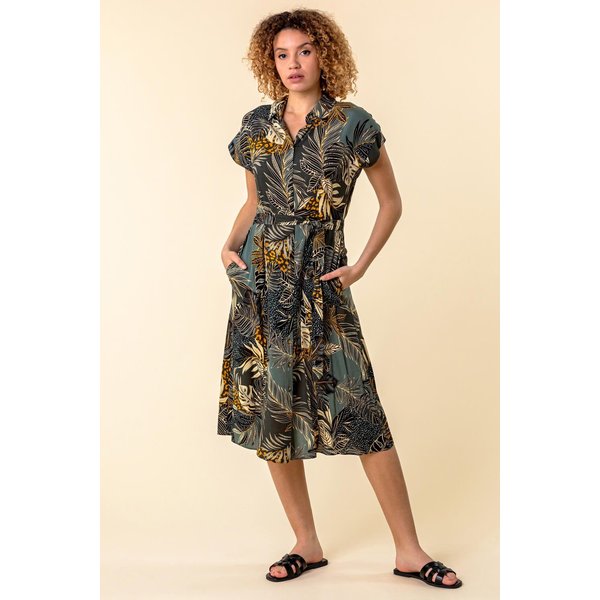 Roman Women's Tropical Leaf Print Shirt Dress in Green | Size: 18