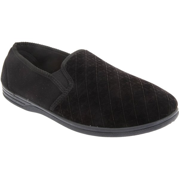 Zedzzz Men's Kevin Velour Twin Gusset Slippers in Black | Size: 7