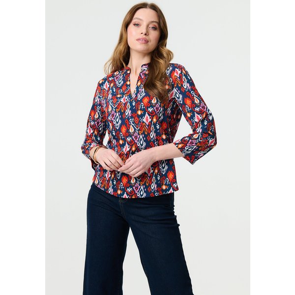 Izabel London Women's Printed Relaxed 3/4 Sleeve Blouse Top in Blue | Size: 10