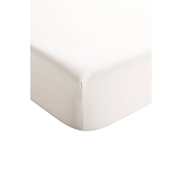 CHRISTY 400TC Luxury Cotton Sateen Plain Dye Bedding Fitted Sheets in Ivory | Size: Double Fitted