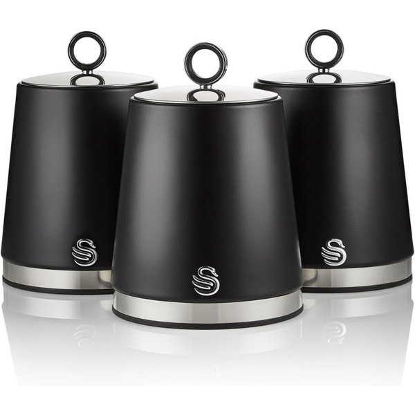 Swan Serenity Set of 3 Kitchen Storage Canisters, 1.3L, Black SWKA18536BLK | Size: A