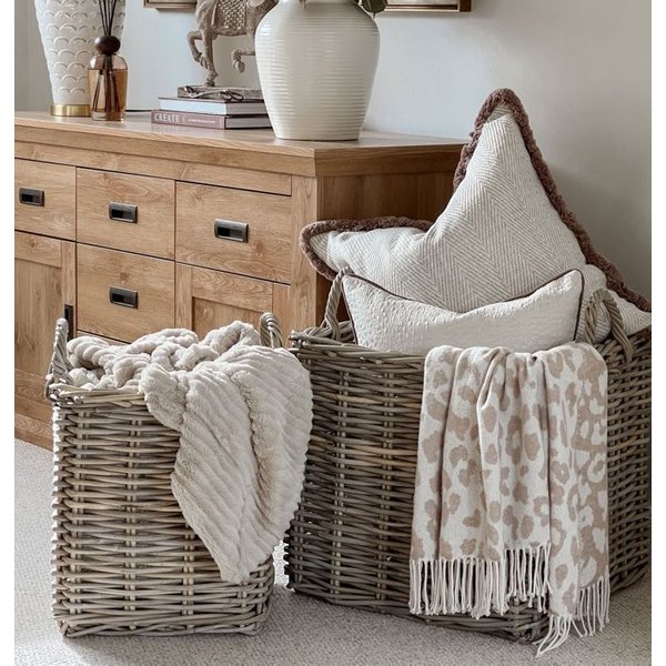 Ivyline Wicker Log Basket Square S/2 45x50, 40x35cm | Multi Purpose Use | Premium Quality | Extra Large in Natural | Size: 40x35 cm