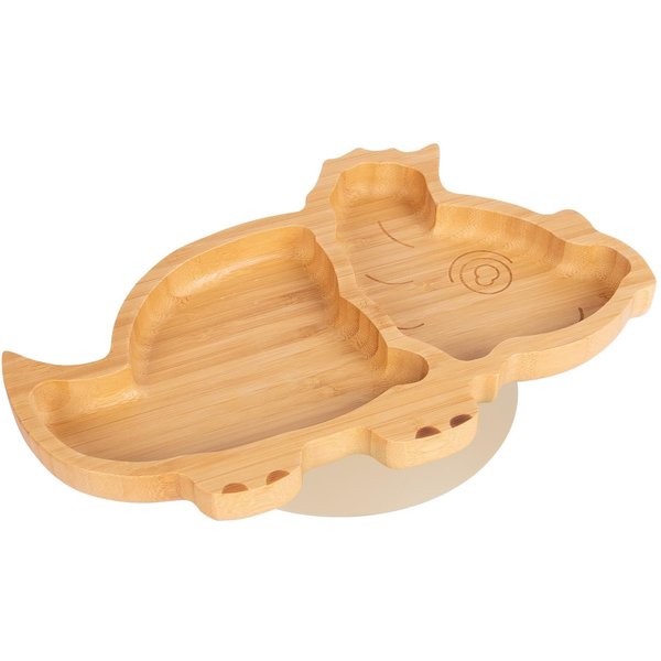 Tiny Dining Bamboo Suction Plate - Dinosaur - Divided Non-Slip Baby Weaning Plate in Beige