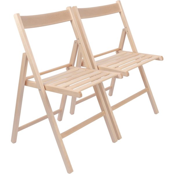 Harbour Housewares Beech Wood Folding Chairs - Natural - Pack of 2, Brown