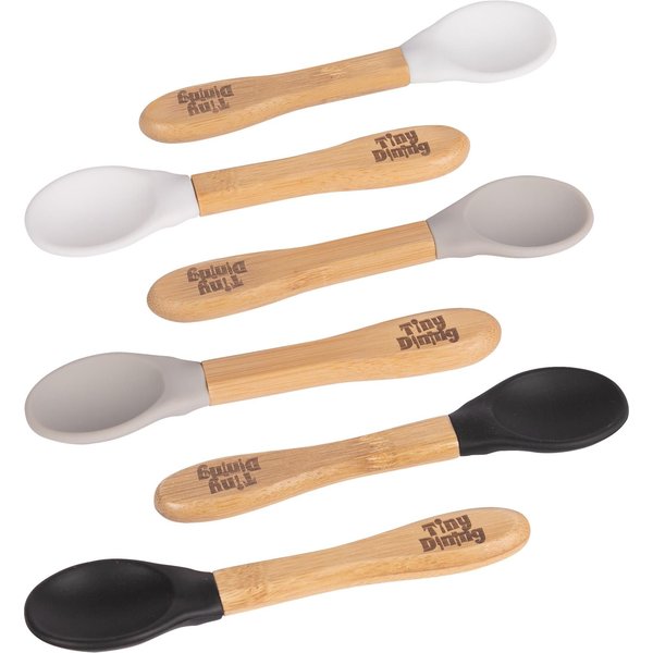 Tiny Dining 6pc Bamboo Silicone Tip Spoon Set - Soft Toddler Feeding Weaning Spoon