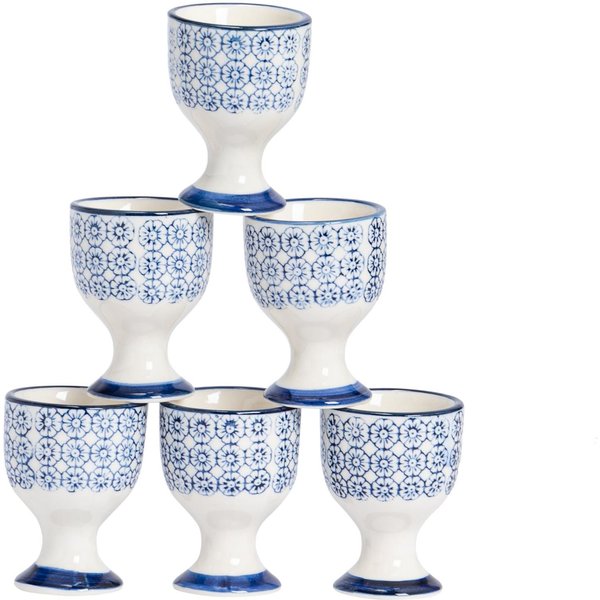 Nicola Spring Hand-Printed Egg Cups 5.5cm Pack of 6 in Navy