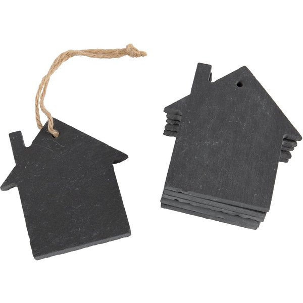 Nicola Spring Slate Christmas Tree Decorations - 7 X 7.5Cm - House - Pack Of 6, Grey