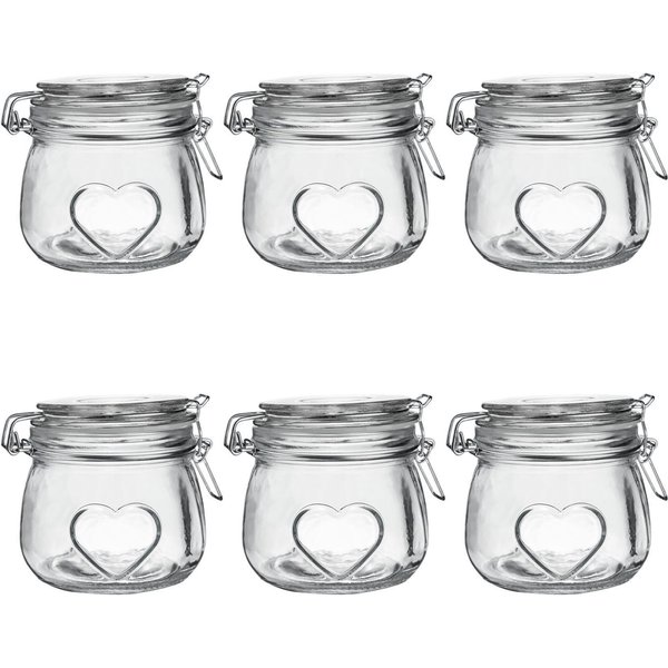 Nicola Spring Heart Glass Storage Jars - 500ml - Clear Seal - Pack of 6