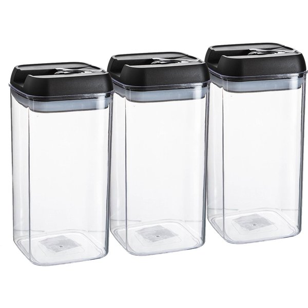 Argon Tableware Flip Lock Plastic Food Storage Containers 1.2 Litre Pack of 3 in Black