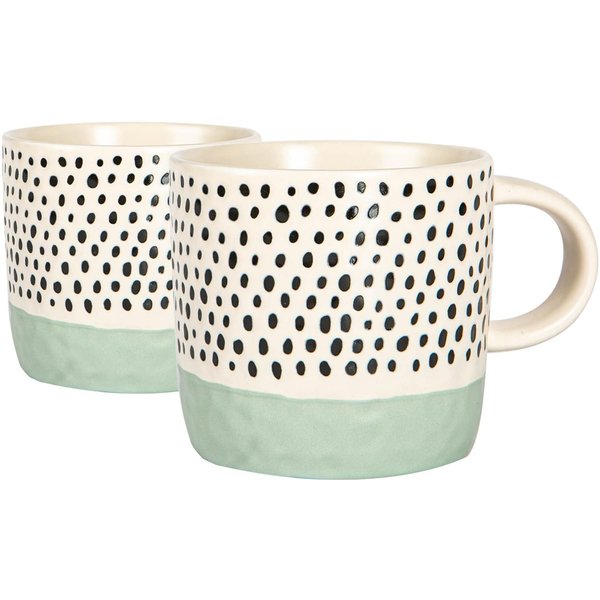Nicola Spring Dipped Dotty Stoneware Coffee Mugs - 385ml - Pack of 2 in Blue