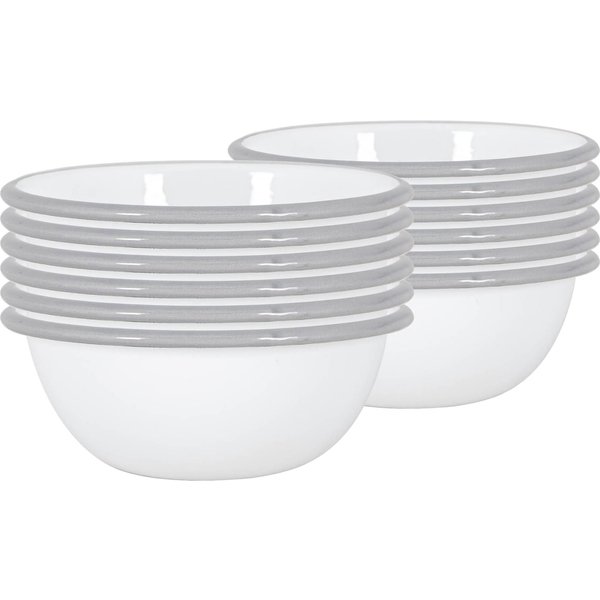 Argon Tableware White Enamel Bowls 16cm Pack of 12 in Grey