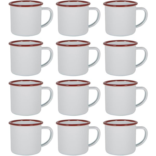 Argon Tableware White Enamel Espresso Cups 130ml Pack of 12 in Red