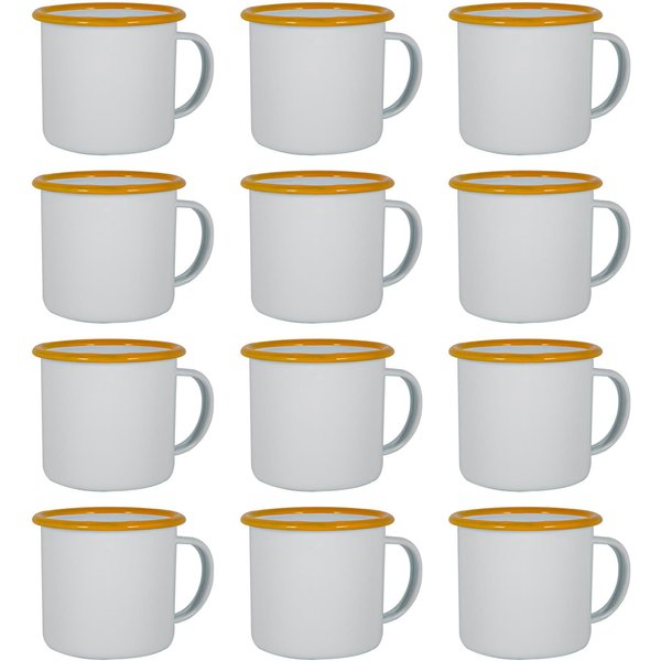 Argon Tableware White Enamel Mugs - 375ml - Pack of 12 in Yellow