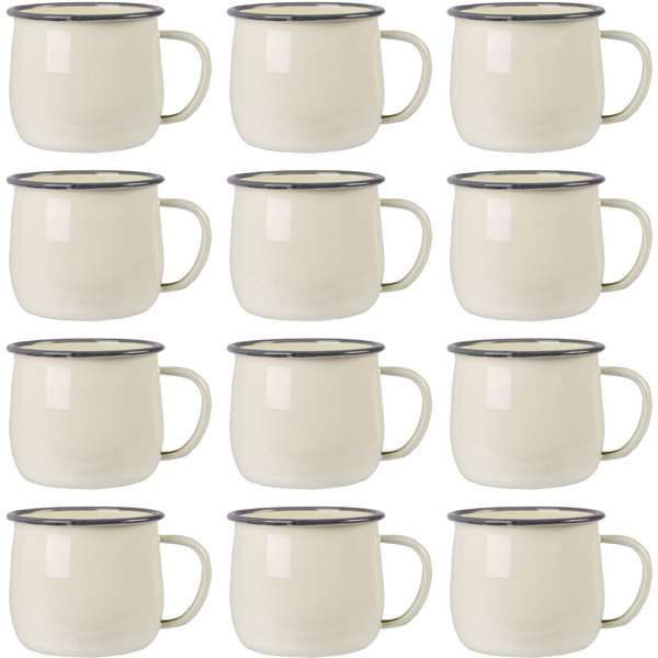 Argon Tableware Coloured Enamel Belly Mugs - 375ml - Pack of 12 in Cream