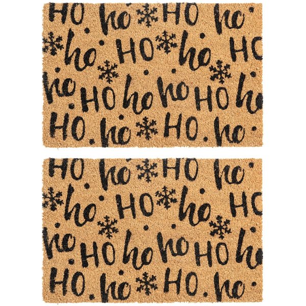 Nicola Spring Christmas Coir Door Mats - 60 X 40Cm - Ho Ho Ho - Pack Of 2, Brown