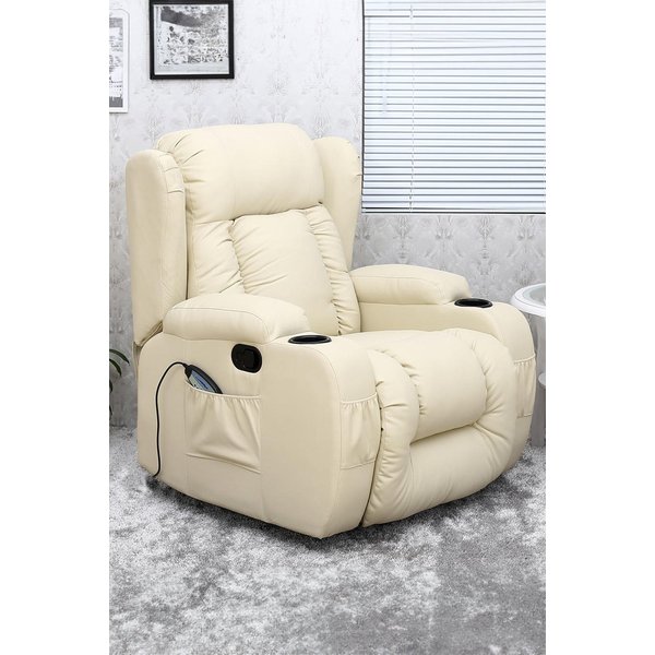 Caesar Swivel Rocking Massage Heated Manual Recliner - Cream, Cream