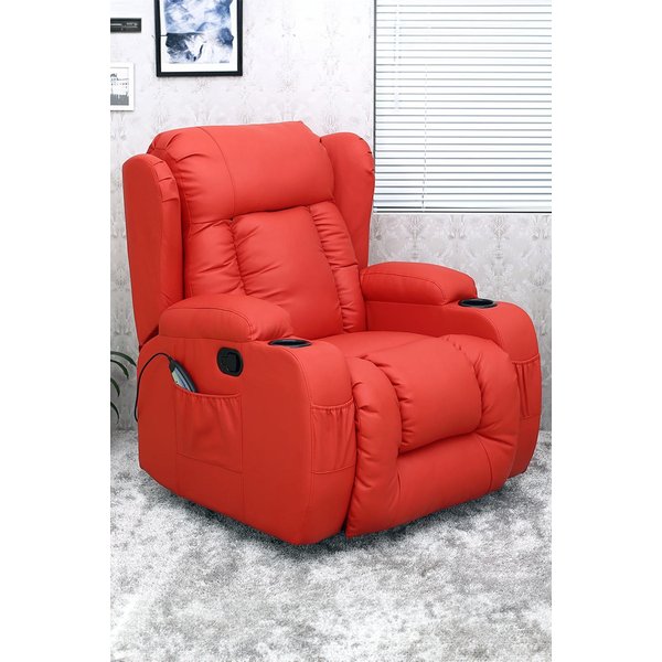 Caesar Swivel Rocking Massage Heated Manual Recliner - Red, Red