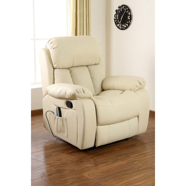 Chester Bonded Leather Recliner Armchair - Cream, Cream