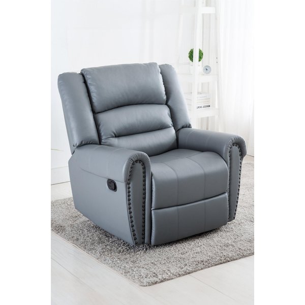 Denver Leather Recliner Chair Armchair - Grey, Grey