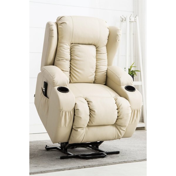 Caesar Electric Dual Motor Rise Massage Heated Recliner - Cream, Cream