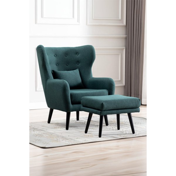 More4Homes Winslow Wing Back Occasional Bedroom Living Room Button Back Linen Fabric Accent Chair Armchair (green W Footstool), Green