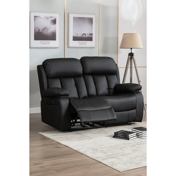 More4Homes Chester 2 Seater Manual High Back Bonded Leather Recliner Sofa (black), Black