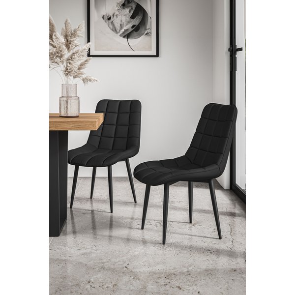 More4homes Nova Modern Faux Leather Dining Chair Padded Seat Metal Legs Kitchen 4 Pcs Black, Black