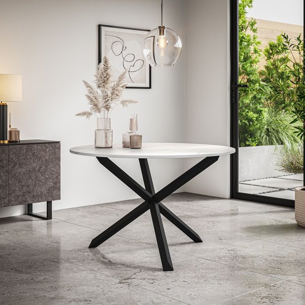 More4Homes Malvern Marble Table Top W Solid Oak Black Legs, White