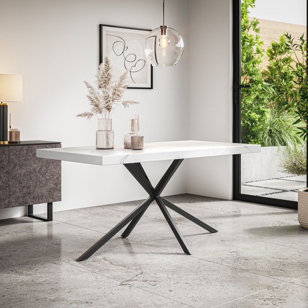 More4Homes Donni White Marble Table Top W Black Legs, White