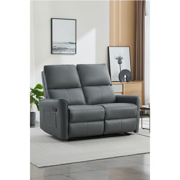 More4Homes Madrid 2 Seater Manual Recliner Air Leather Sofa Grey, Grey