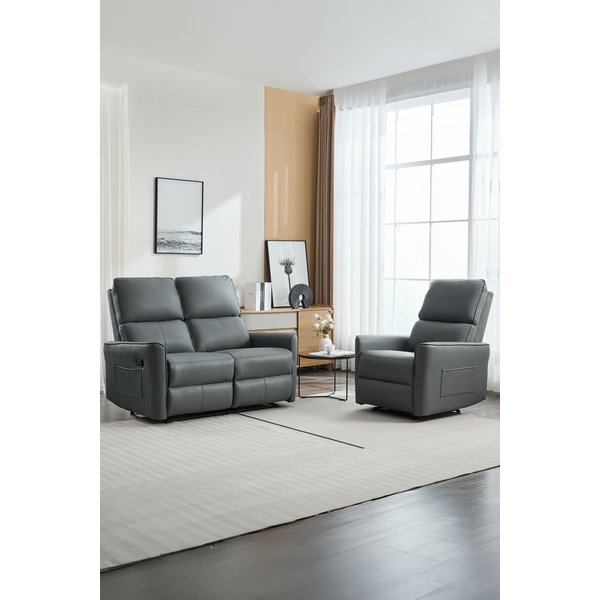 More4Homes Madrid 1+2 Seater Manual Recliner Air Leather Sofa Set Grey, Grey