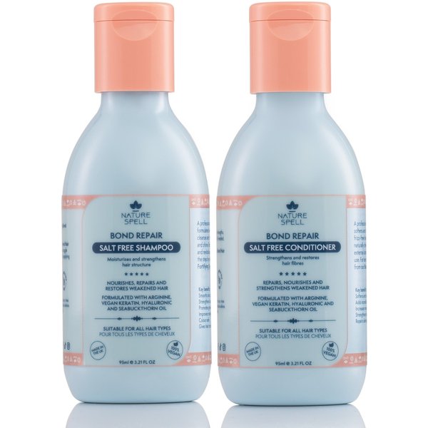 Nature Spell Bond Repair Shampoo & Conditioner Restoring Duo - Travel Size 95 in Blue