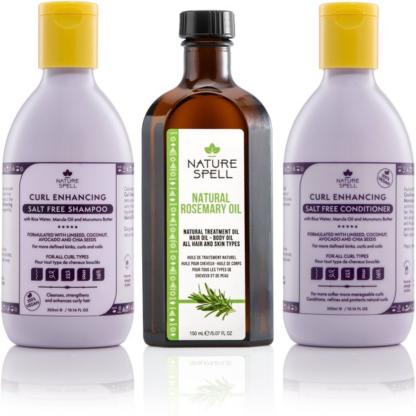 Nature Spell Curl & Grow Set Rosemary Oil Curl Enhancing Shampoo & Conditione in Purple