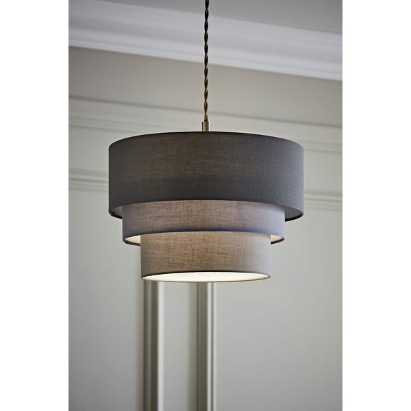 ValueLights Aztec Grey Shades Three Tier Easy Fit Ceiling Lamp Shade with Bulb in Dark Grey