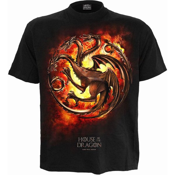 Spiral Hod Dragon Flames Front Print T-Shirt Black | Size: Medium