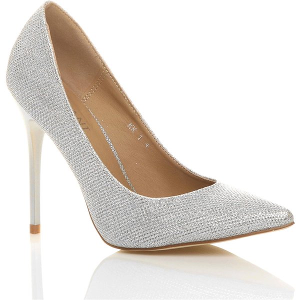 AJVANI Women's Silver Glitter Stiletto Court Shoes