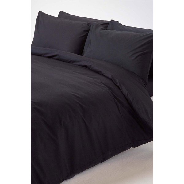 Homescapes Egyptian Cotton Duvet Cover with Pillowcase, 200 TC in Black | Size: Single