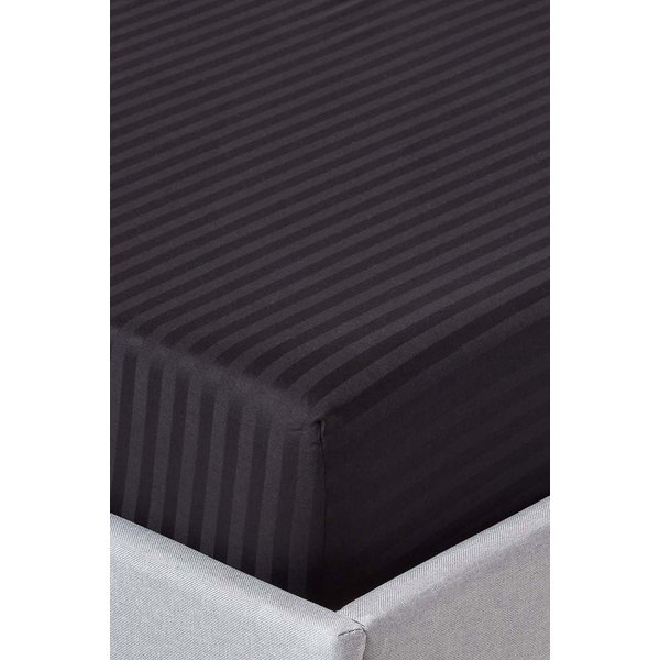 Homescapes Egyptian Cotton Satin Stripe Fitted Sheet 12 inch 330 Thread Count in Black | Size: Super King Fitted